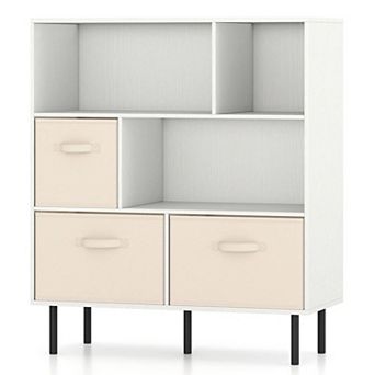 Costway 6-Cube Bookcase with 3 Removable Folding Fabric Drawers 2 Anti-tip Devices for Home Rustic