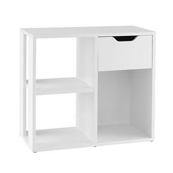Costway 3-Cube Bookcase Organizer with 2 tier Wooden Storage Shelf & Pull-out Drawer