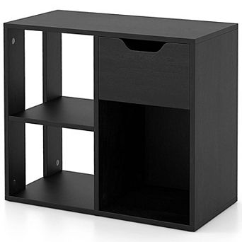 Costway 3-Cube Bookcase Organizer with 2 tier Wooden Storage Shelf & Pull-out Drawer