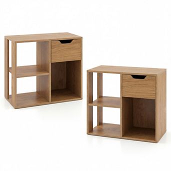 Costway 3-Cube Bookcase Organizer with 2 tier Wooden Storage Shelf & Pull-out Drawer