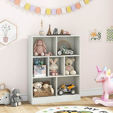 Costway 7-Cube Bookcase for Kids 41" Wooden Toy Storage Organizer Freestanding Bookshelf White