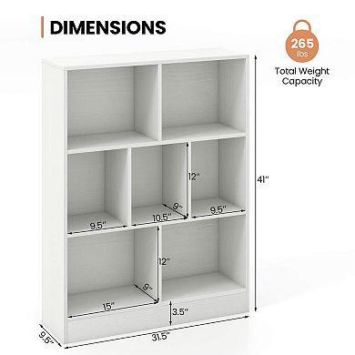 Costway 7-Cube Bookcase for Kids 41" Wooden Toy Storage Organizer Freestanding Bookshelf White