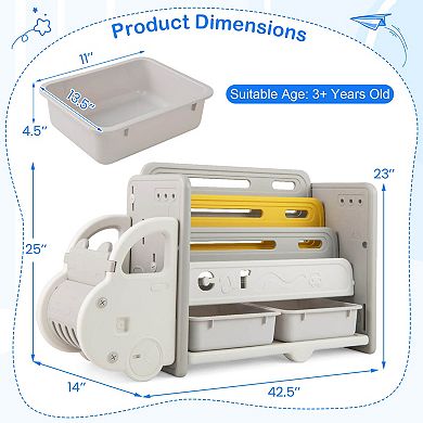 Costway 3-Tier Kids Toy Storage and Bookshelf with 2 Storage Boxes Decorative Car Head