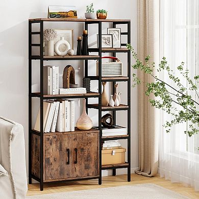 Costway 55.5" Tall Bookcase with 2-Door Cabinet Metal Frame Freestanding Display Rack
