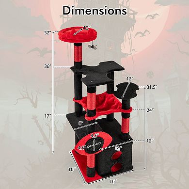 Costway 52" Gothic Cat Tree with Plush Perch & Condo Hammock& Hanging Spider Toy