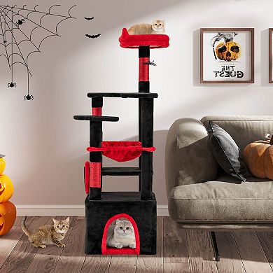 Costway 52" Gothic Cat Tree with Plush Perch & Condo Hammock& Hanging Spider Toy