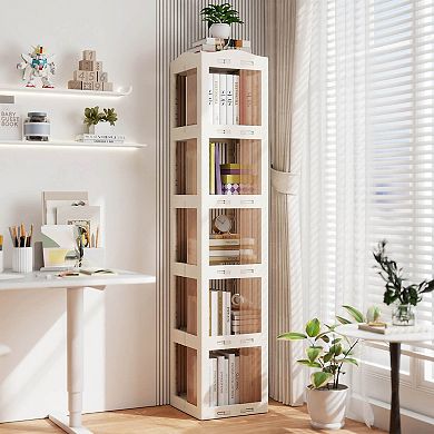 Costway 360° Spinning Bookcase with Swivel Base, 5-Tier Revolving Bookshelf Tower for Study