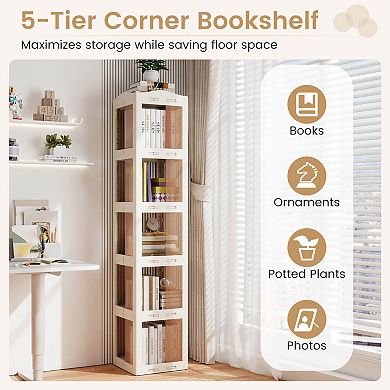 Costway 360° Spinning Bookcase with Swivel Base, 5-Tier Revolving Bookshelf Tower for Study