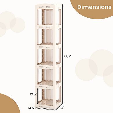 Costway 360° Spinning Bookcase with Swivel Base, 5-Tier Revolving Bookshelf Tower for Study