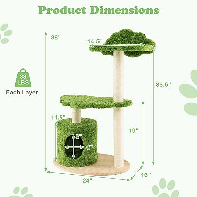 Costway 38" Cute Cat Tree Cat Condo Furniture with Fully Wrapped Sisal Scratching Posts