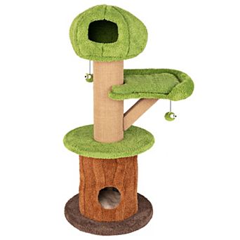 Costway 58" Mushroom Cat Tree for Indoor Cats with 2 Cute Condos Plush Perch Teasing Balls