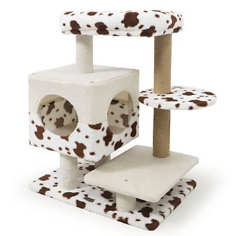 Costway Modern Cat Tree with Wide Upholstered Perch & 2-Entrance Cat Condo Scratching Posts