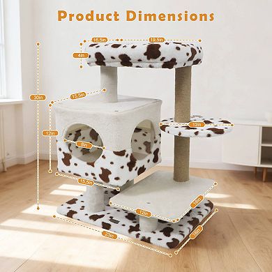 Costway Modern Cat Tree with Wide Upholstered Perch & 2-Entrance Cat Condo Scratching Posts