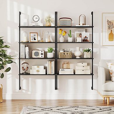 Costway 4-Tier Ladder Shelf Bookshelf Industrial Wall Shelf with Metal Frame
