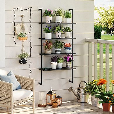 Costway 4-Tier Ladder Shelf Bookshelf Industrial Wall Shelf with Metal Frame