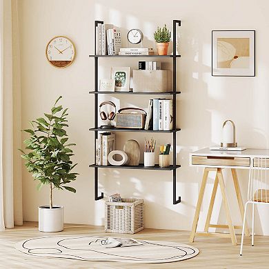 Costway 4-Tier Ladder Shelf Bookshelf Industrial Wall Shelf with Metal Frame