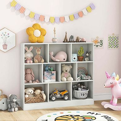 Costway 10-Cube Bookcase for Kids 41"Wooden Toy Storage Organizer for Kid’s Room