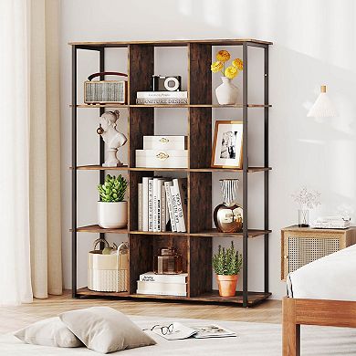 Costway 12-Cube Bookcase 57" Tall Freestanding Bookshelf Industrial Shelf Display Rack