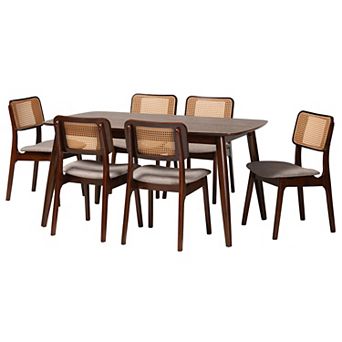 Baxton Studio Dannon 7 pc Dining Set with Upholstered Chairs