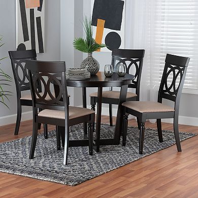 Baxton Studio Estelle 5-Piece Dining Set with Round Table and Upholstered Chairs