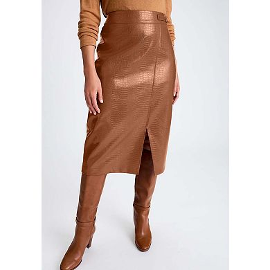 Jessica London Women's Plus Size Faux Leather Croc Wrap Skirt