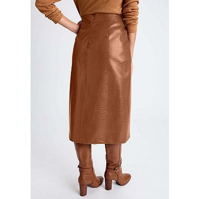 Jessica London Women's Plus Size Faux Leather Croc Wrap Skirt