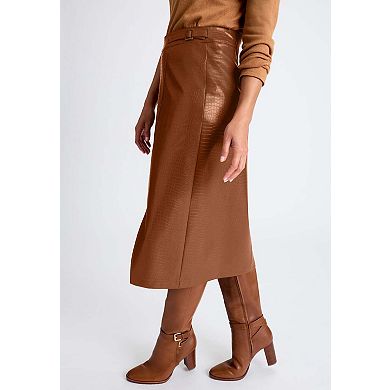 Jessica London Women's Plus Size Faux Leather Croc Wrap Skirt