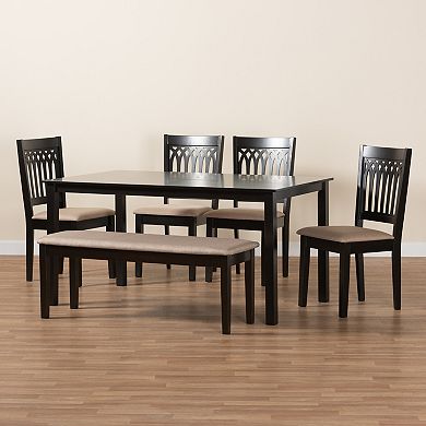 Baxton Studio Genesis 6-Piece Dining Set with Upholstered Chairs and Bench