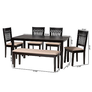 Baxton Studio Genesis 6-Piece Dining Set with Upholstered Chairs and Bench