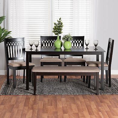 Baxton Studio Genesis 6-Piece Dining Set with Upholstered Chairs and Bench