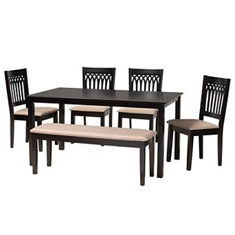 Baxton Studio Genesis 6 pc Dining Set with Upholstered Chairs and Bench