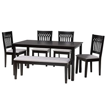 Baxton Studio Genesis 6 pc Dining Set with Upholstered Chairs and Bench