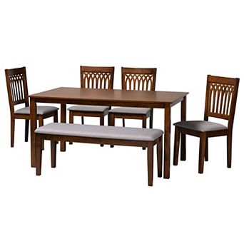 Baxton Studio Genesis 6 pc Dining Set with Upholstered Chairs and Bench