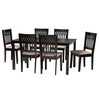 Baxton Studio Genesis 7 pc Dining Set with Upholstered Chairs