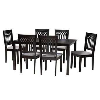 Baxton Studio Genesis 7 pc Dining Set with Upholstered Chairs