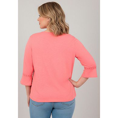 Avenue Women's Plus Size Crochet Trim Ruffle Sleeve Top