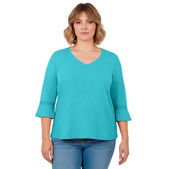 Avenue Women's Plus Size Crochet Trim Ruffle Sleeve Top