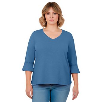 Avenue Women's Plus Size Crochet Trim Ruffle Sleeve Top