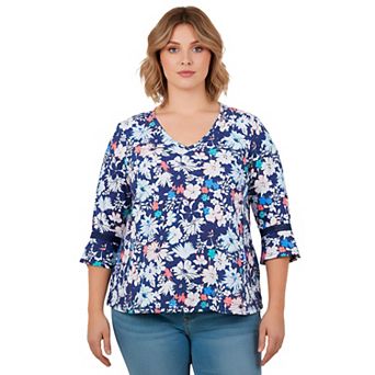 Avenue Women's Plus Size Crochet Trim Ruffle Sleeve Top