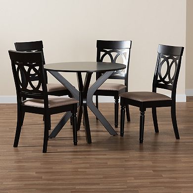 Baxton Studio Jessie 5-Piece Dining Set with Round Table and Upholstered Chairs