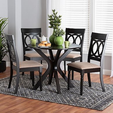 Baxton Studio Jessie 5-Piece Dining Set with Round Table and Upholstered Chairs