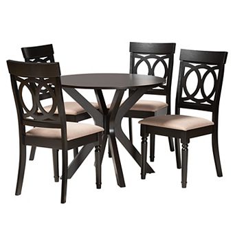 Baxton Studio Jessie 5 pc Dining Set with Round Table and Upholstered Chairs