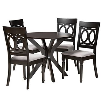 Baxton Studio Jessie 5 pc Dining Set with Round Table and Upholstered Chairs