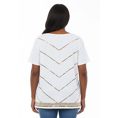 Catherines Women's Plus Size Slub Knit V-Neck Sequin Tee