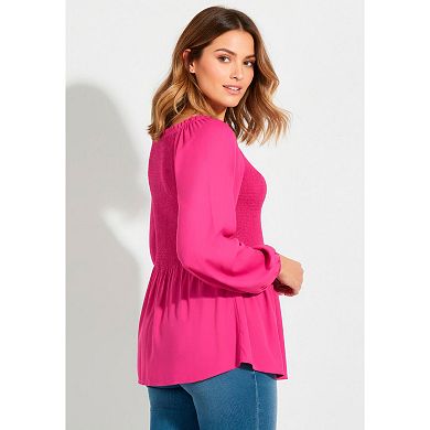 Avenue Women's Plus Size Smocking Blouson Sleeve Blouse
