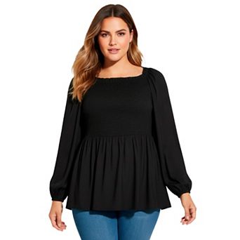 Avenue Women's Plus Size Smocking Blouson Sleeve Blouse