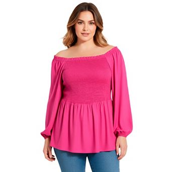 Avenue Women's Plus Size Smocking Blouson Sleeve Blouse