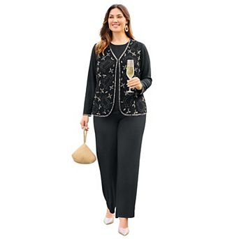 Catherines Women's Plus Size Beaded 3 pc Pant Suit