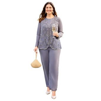 Catherines Women's Plus Size Beaded 3 pc Pant Suit