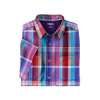 KingSize Men's Big & Tall Plaid Wrinkle-Resistant Short Sleeve Button Down